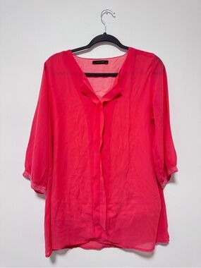 Primo Knot Hot Pink Sheer Blouse with sequin detail on cuffs